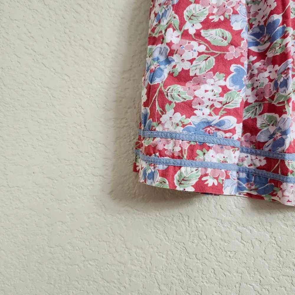 Ralph Lauren Size 24 Months Kid Red Floral Falmouth 100% Cotton Lace Trim Ruffle